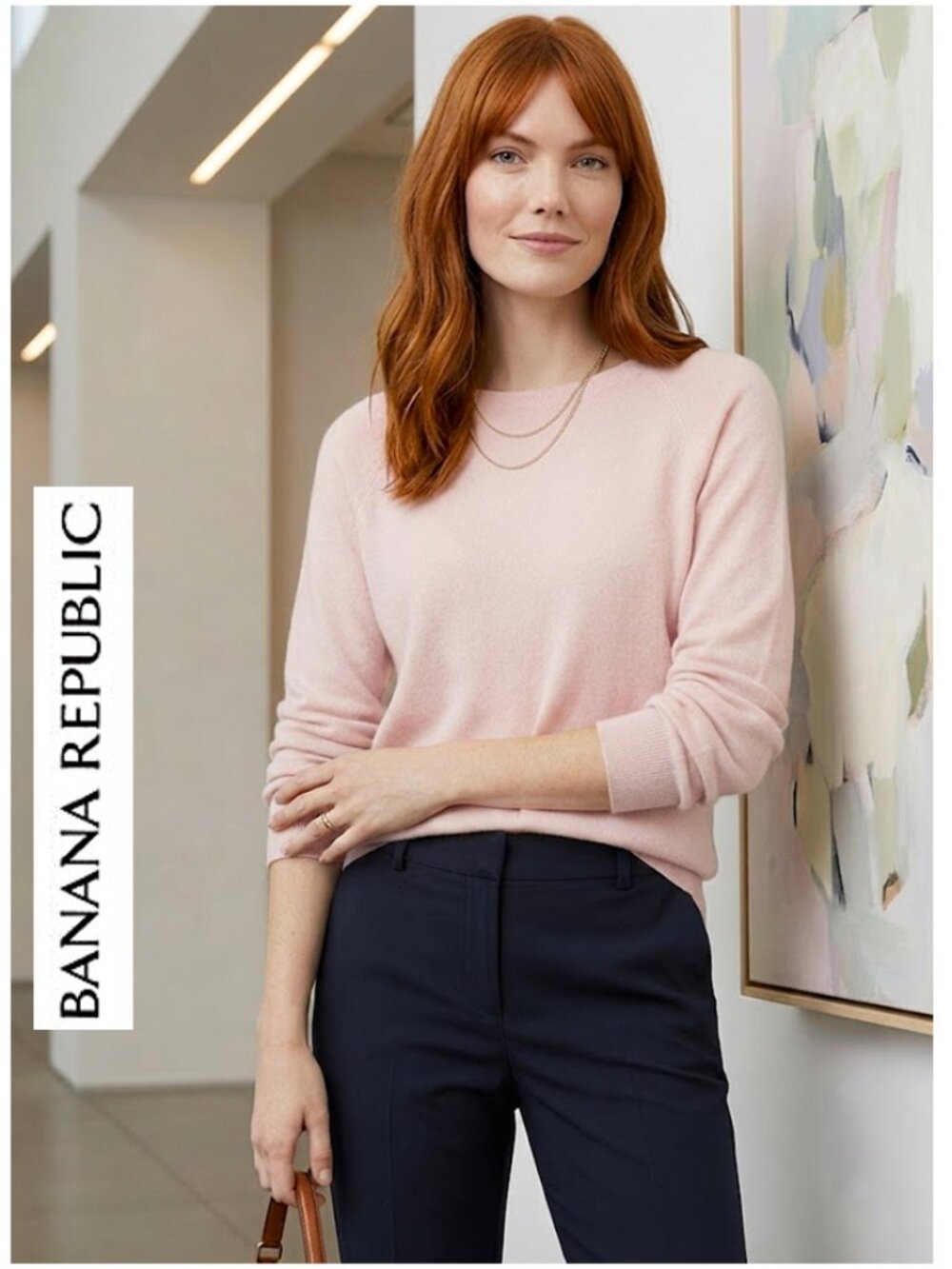 BANANA REPUBLIC - 100% merino wool light pink knit sweater